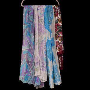 Lot of 4 Silk Watercolor Hand Rolled Edge Scarves Wearable Art Pastel Painterly